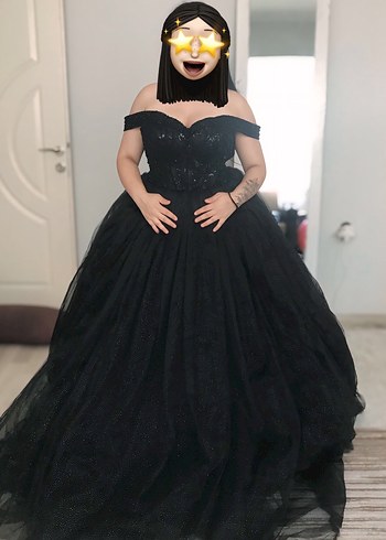 l Beden siyah Renk Siyah Straplez Gotik Midi Abiye Elbise