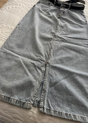 Gri Uzun Kot Etek, Kemerli, Rahat Kesim - Görsel 2