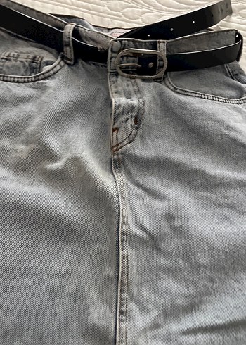 Gri Uzun Kot Etek, Kemerli, Rahat Kesim - Görsel 6