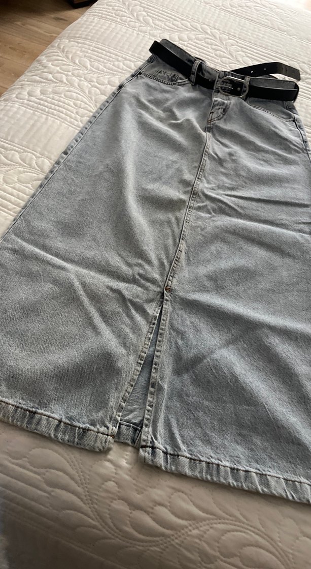 Gri Uzun Kot Etek, Kemerli, Rahat Kesim - Görsel 2