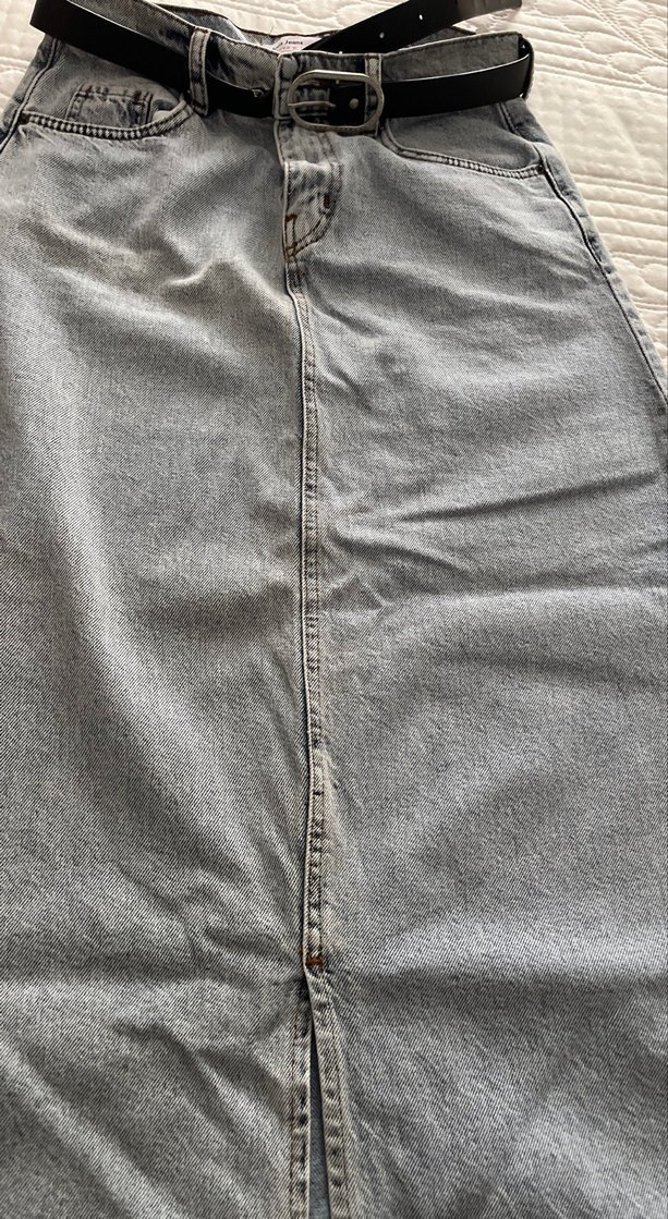 Gri Uzun Kot Etek, Kemerli, Rahat Kesim - Görsel 3