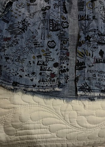 Desenli Düğmeli Kadın Kot Ceket - Görsel 3