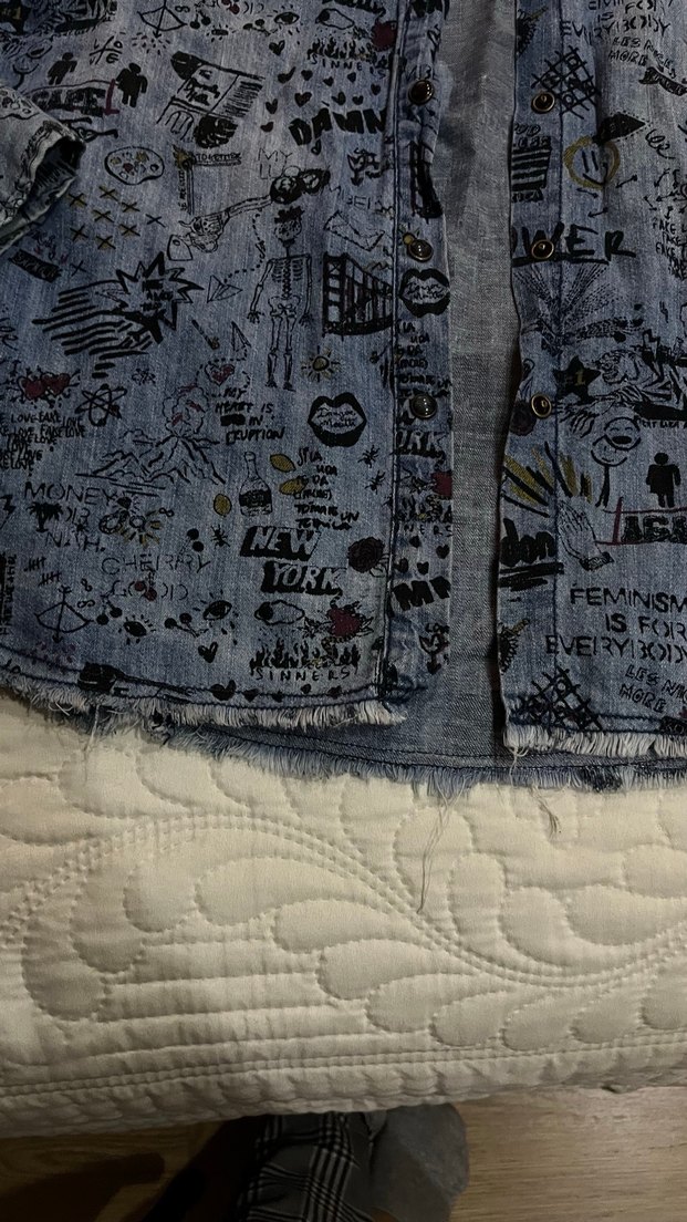 Desenli Düğmeli Kadın Kot Ceket - Görsel 3