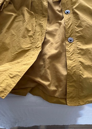 Düğmeli Sarı Midi Keten Kadın Trençkot - Görsel 6