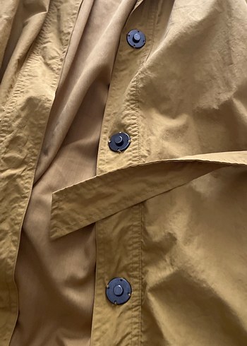 Düğmeli Sarı Midi Keten Kadın Trençkot - Görsel 3