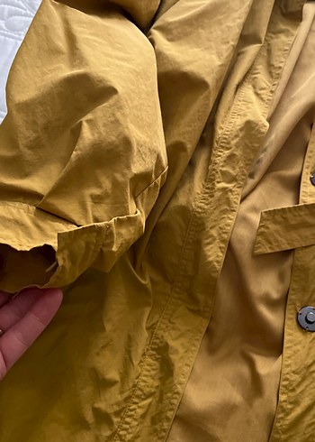 Düğmeli Sarı Midi Keten Kadın Trençkot - Görsel 4