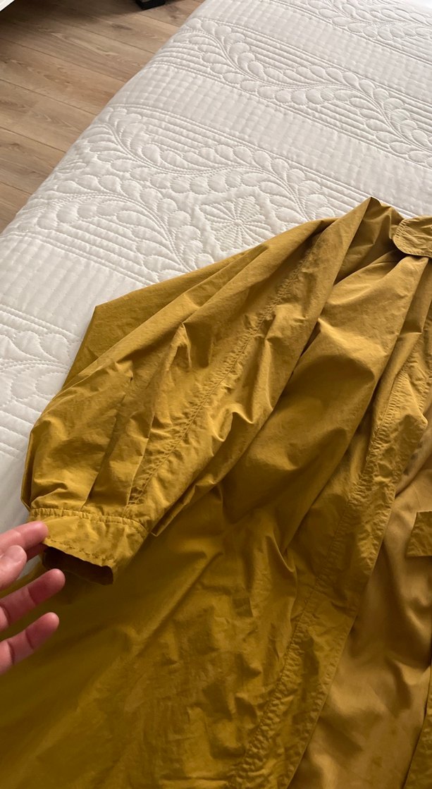 Düğmeli Sarı Midi Keten Kadın Trençkot - Görsel 5