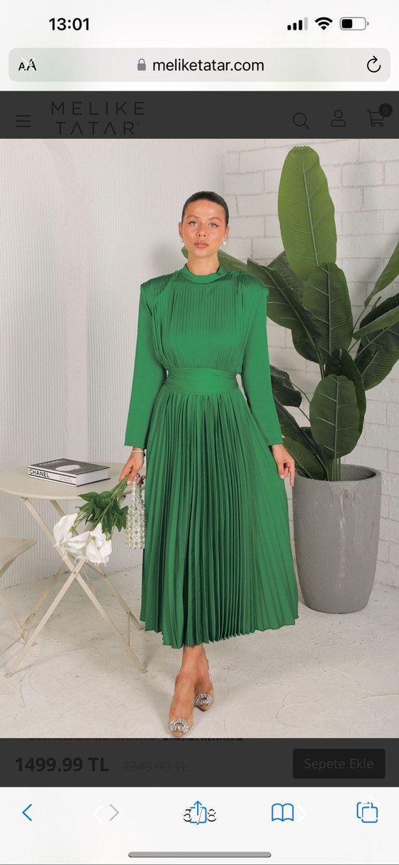 Yeşil Pilili Uzun Kollu Uzun Elbise - Görsel 5