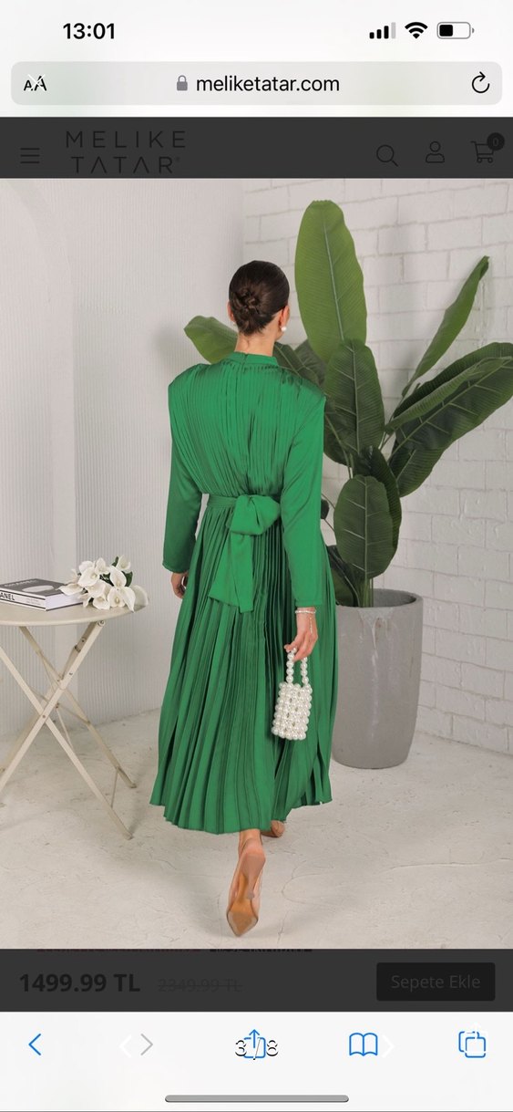 Yeşil Pilili Uzun Kollu Uzun Elbise - Görsel 4