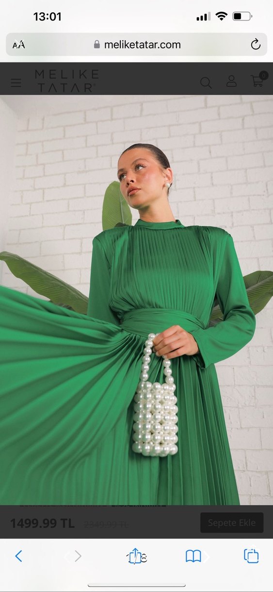 Yeşil Pilili Uzun Kollu Uzun Elbise - Görsel 2