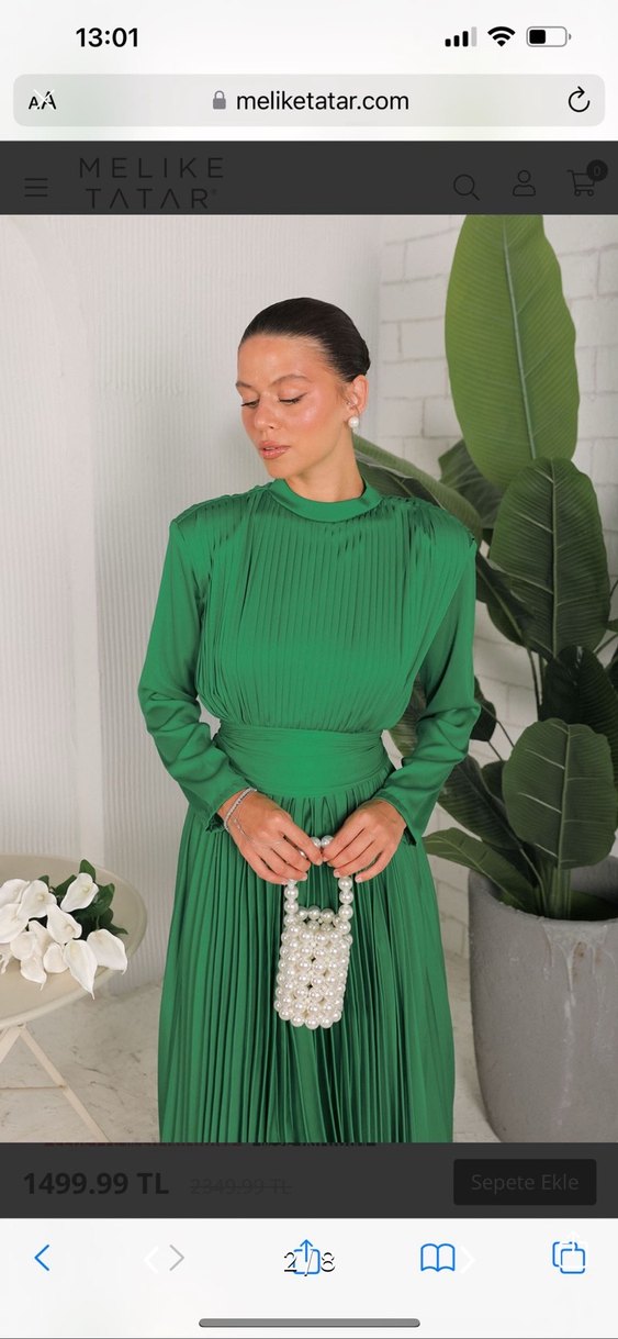 Yeşil Pilili Uzun Kollu Uzun Elbise - Görsel 3