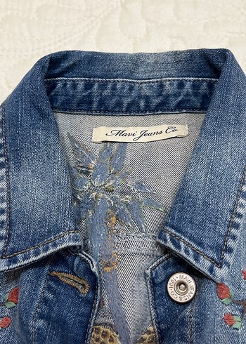 Nakışlı Mavi Kadın Denim Ceket - Görsel 6