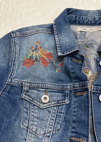 Nakışlı Mavi Kadın Denim Ceket - Görsel 4