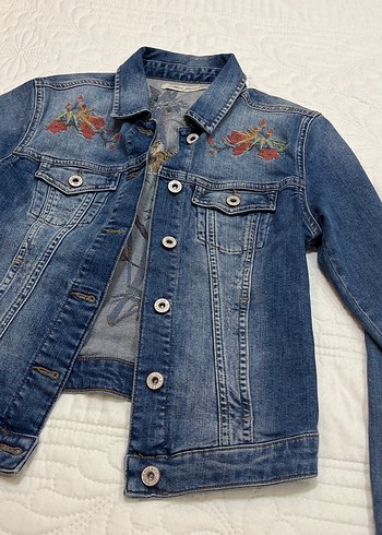 Nakışlı Mavi Kadın Denim Ceket - Görsel 3