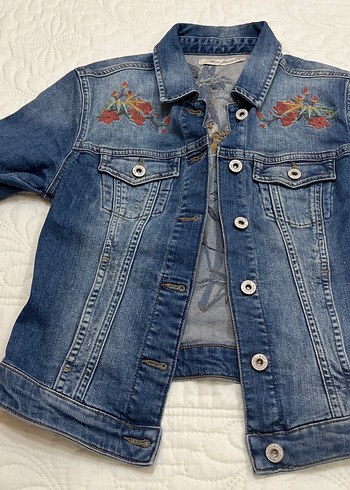 Nakışlı Mavi Kadın Denim Ceket - Görsel 7