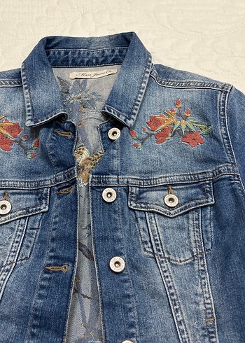 Nakışlı Mavi Kadın Denim Ceket - Görsel 5