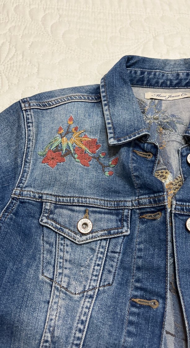 Nakışlı Mavi Kadın Denim Ceket - Görsel 4