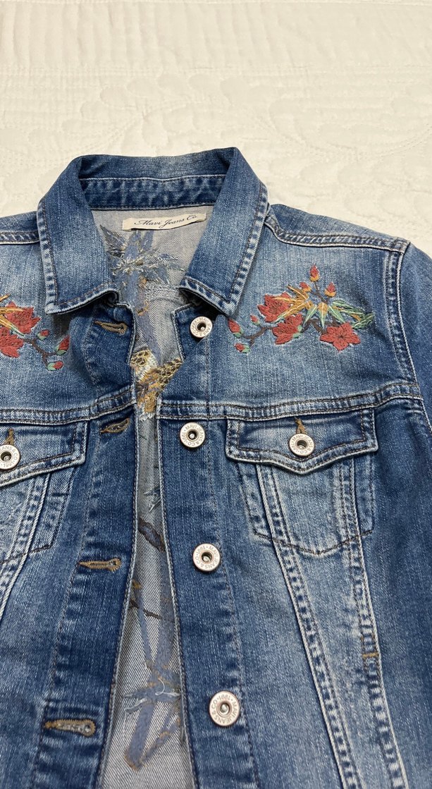 Nakışlı Mavi Kadın Denim Ceket - Görsel 5