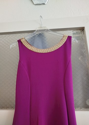 Uzun, Drapeli Mor Kadın Abiye Elbise - Görsel 5