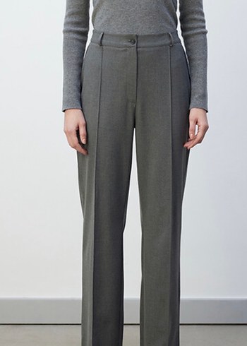 Düğmeli Gri Kadın Kumaş Pantolon - Görsel 2