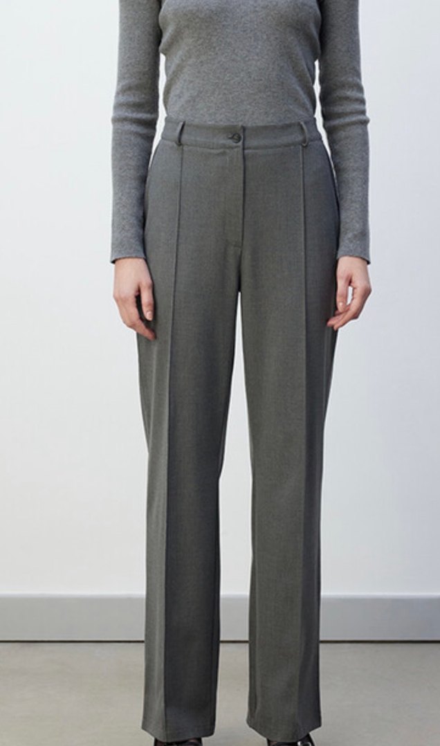 Düğmeli Gri Kadın Kumaş Pantolon - Görsel 2