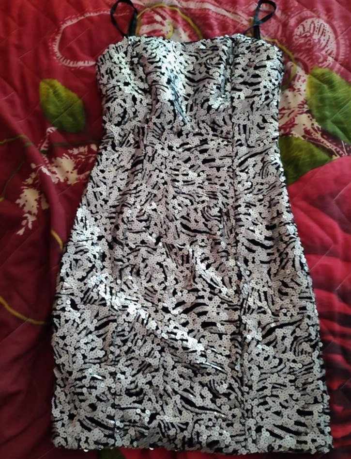 Simli Gri Yılan Desenli Straplez Elbise - Görsel 2