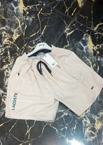 Lacoste Stili Erkek Yüzme Şortu-Bej