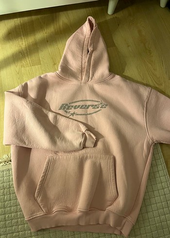 Pembe Kapüşonlu Taşlı Oversize Sweatshirt