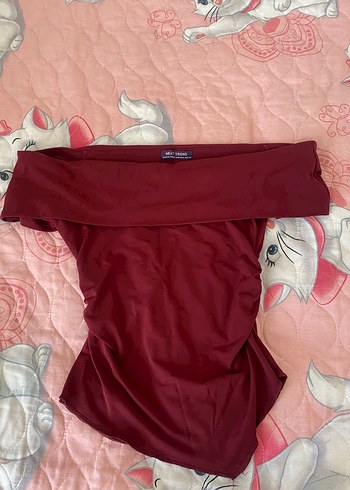 Bordo Drapeli Straplez Kısa Kollu Bluz