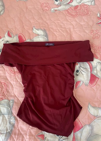 30 Beden Bordo Drapeli Straplez Kısa Kollu Bluz