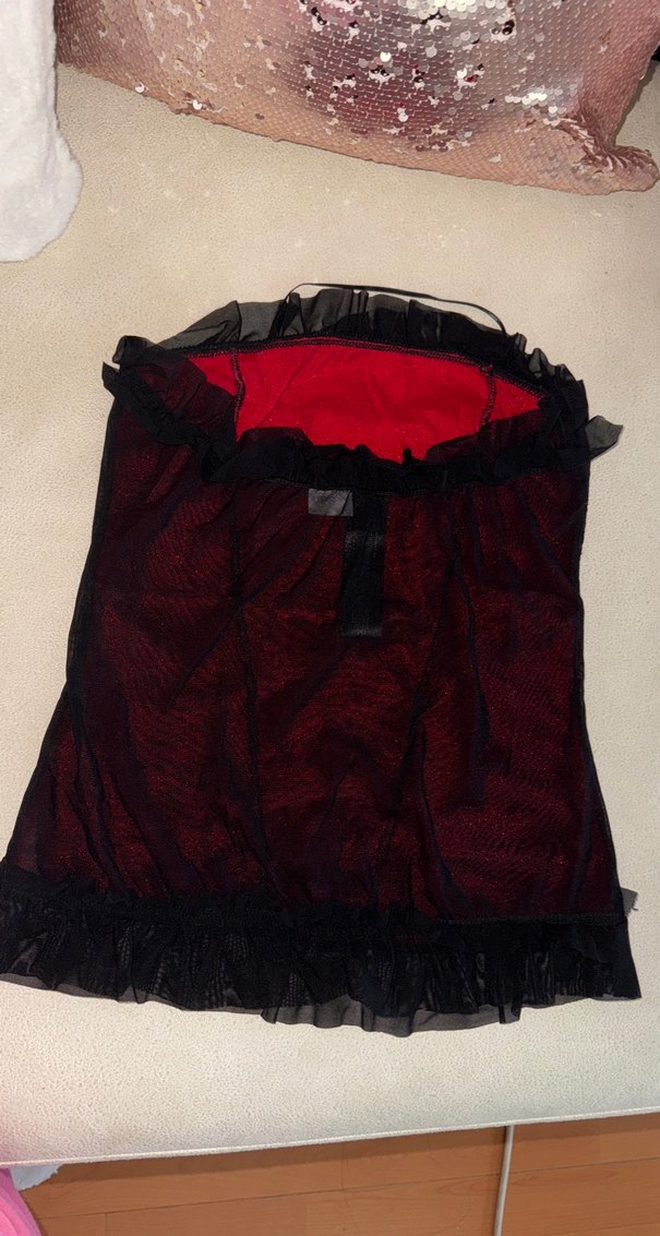 Kırmızı Dantel Gotik Straplez bustiyer korse - Görsel 2