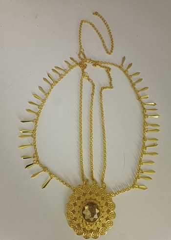 Uzun Zincir Detaylı Bohem Altın saç aksesuarı - Görsel 2