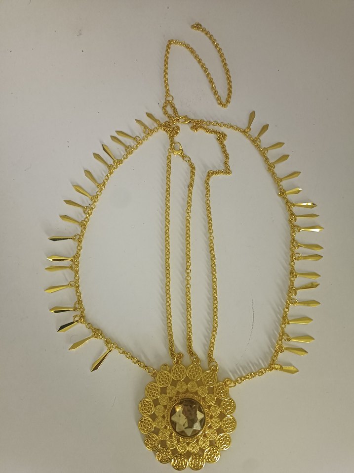 Uzun Zincir Detaylı Bohem Altın saç aksesuarı - Görsel 2