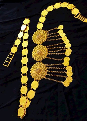 İşlemeli Altın Renkli Zincirli Kadın El Zinciri - Görsel 20