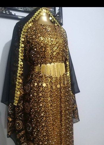 Kadın Altın Renkli Uzun Bohem Henna Elbise - Görsel 5