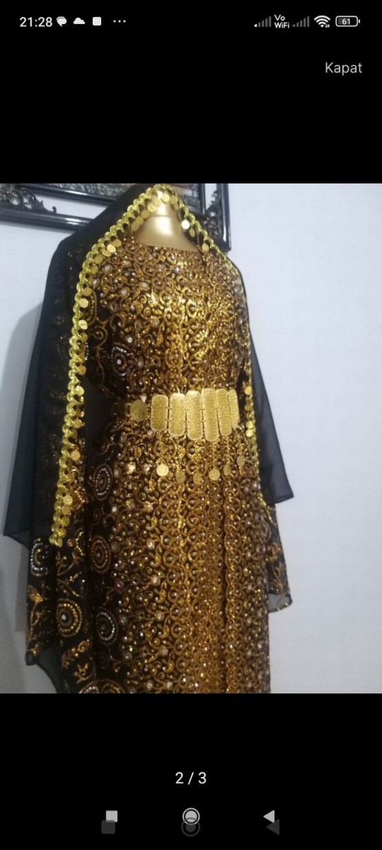 Kadın Altın Renkli Uzun Bohem Henna Elbise - Görsel 2