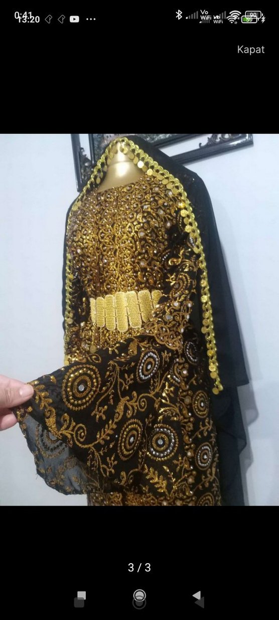 Kadın Altın Renkli Uzun Bohem Henna Elbise - Görsel 4