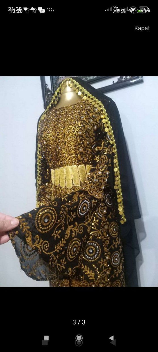 Kadın Altın Renkli Uzun Bohem Henna Elbise - Görsel 3