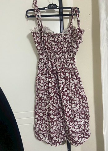 Bordo Çiçek Desenli Bohem Midi Elbise