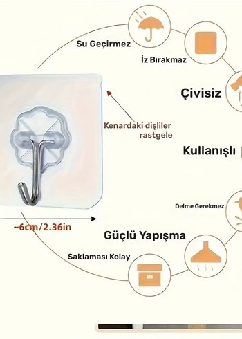 Duvar Delmeye Son Güçlü Yapışkanlı Kanca - Görsel 2