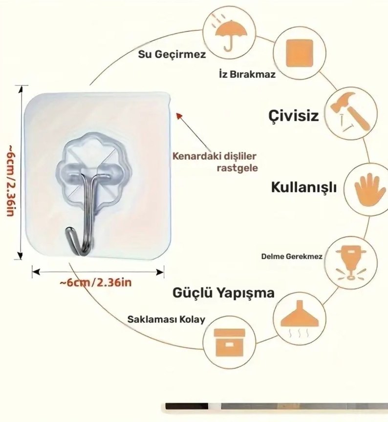 Duvar Delmeye Son Güçlü Yapışkanlı Kanca - Görsel 2