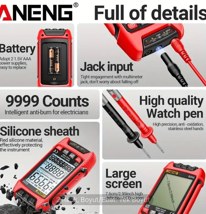 ANENG Dijital Multimetre Termometre 9999 Sayım - Görsel 3