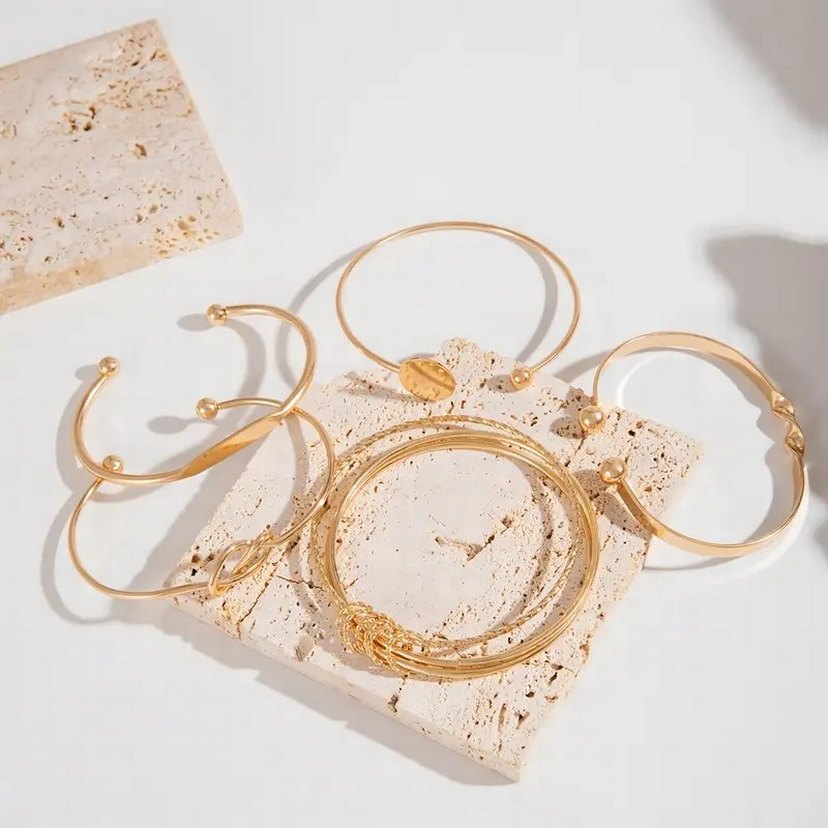 5 Parça Kadın Altın Renkli Bohem Bileklik Seti - Görsel 2