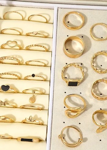 27 parça Bohem Tarz Altın Renkli Desenli Kadın Yüzük Seti - Görsel 5