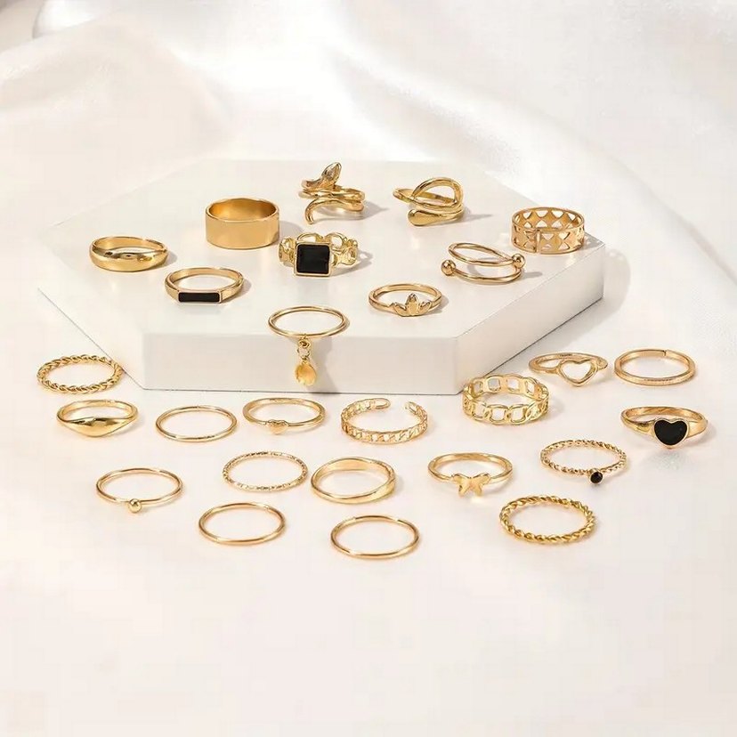 27 parça Bohem Tarz Altın Renkli Desenli Kadın Yüzük Seti - Görsel 4