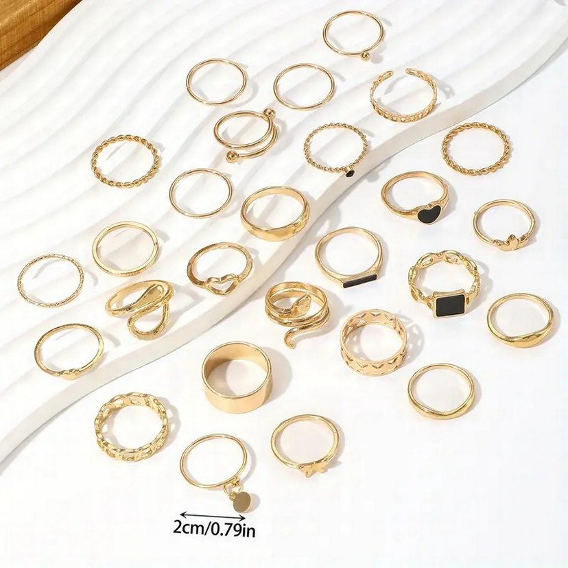 27 parça Bohem Tarz Altın Renkli Desenli Kadın Yüzük Seti - Görsel 3