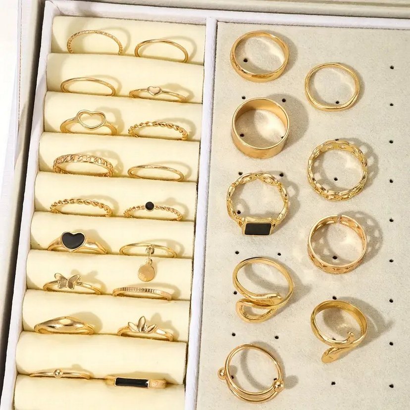 27 parça Bohem Tarz Altın Renkli Desenli Kadın Yüzük Seti - Görsel 5