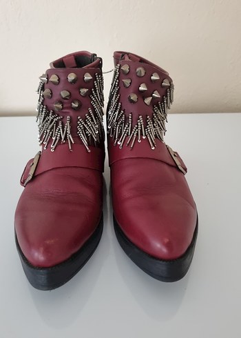 39 Beden bordo Renk Bordo Deri Tokalı Bot