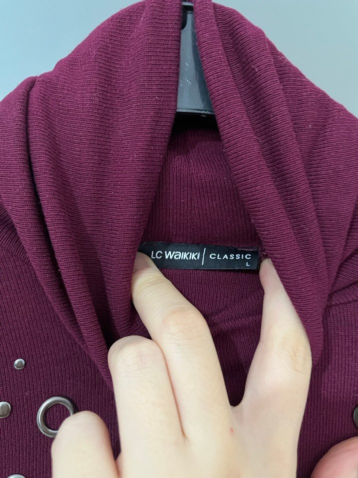 Bordo Zincir Detaylı Uzun Triko Elbise - Görsel 2