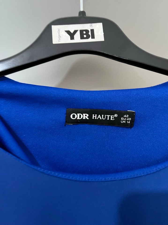 Mavi Uzun Drapeli Kadın Abiye Elbise - Görsel 2